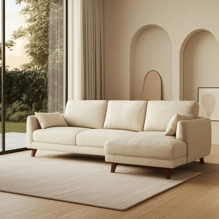 LENA Sofá chaiselongue 3 plazas beige