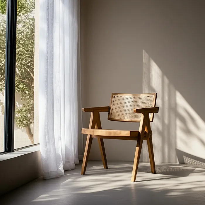 BAUHAUS Silla madera y ratán