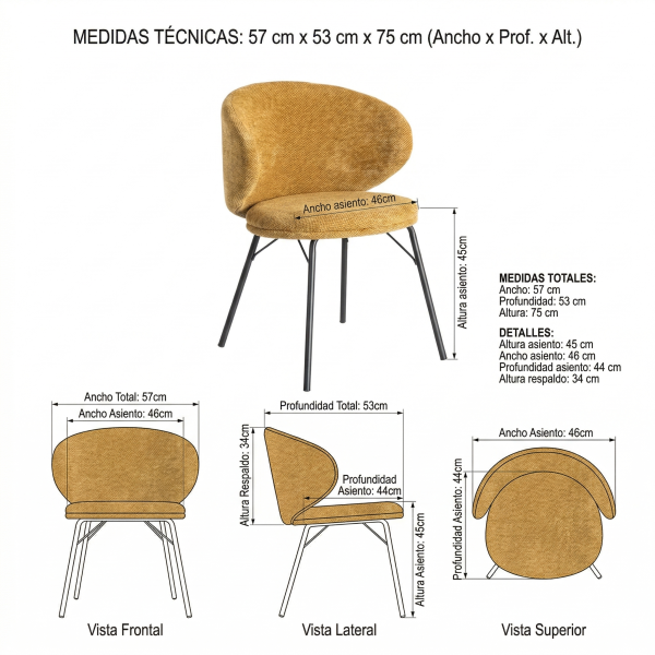 ÁMBAR Silla tapizada mostaza